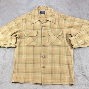 Vintage 60’s Pendleton Loop Collar Board Shirt Size Medium Tan Plaid USA Clean🔥
